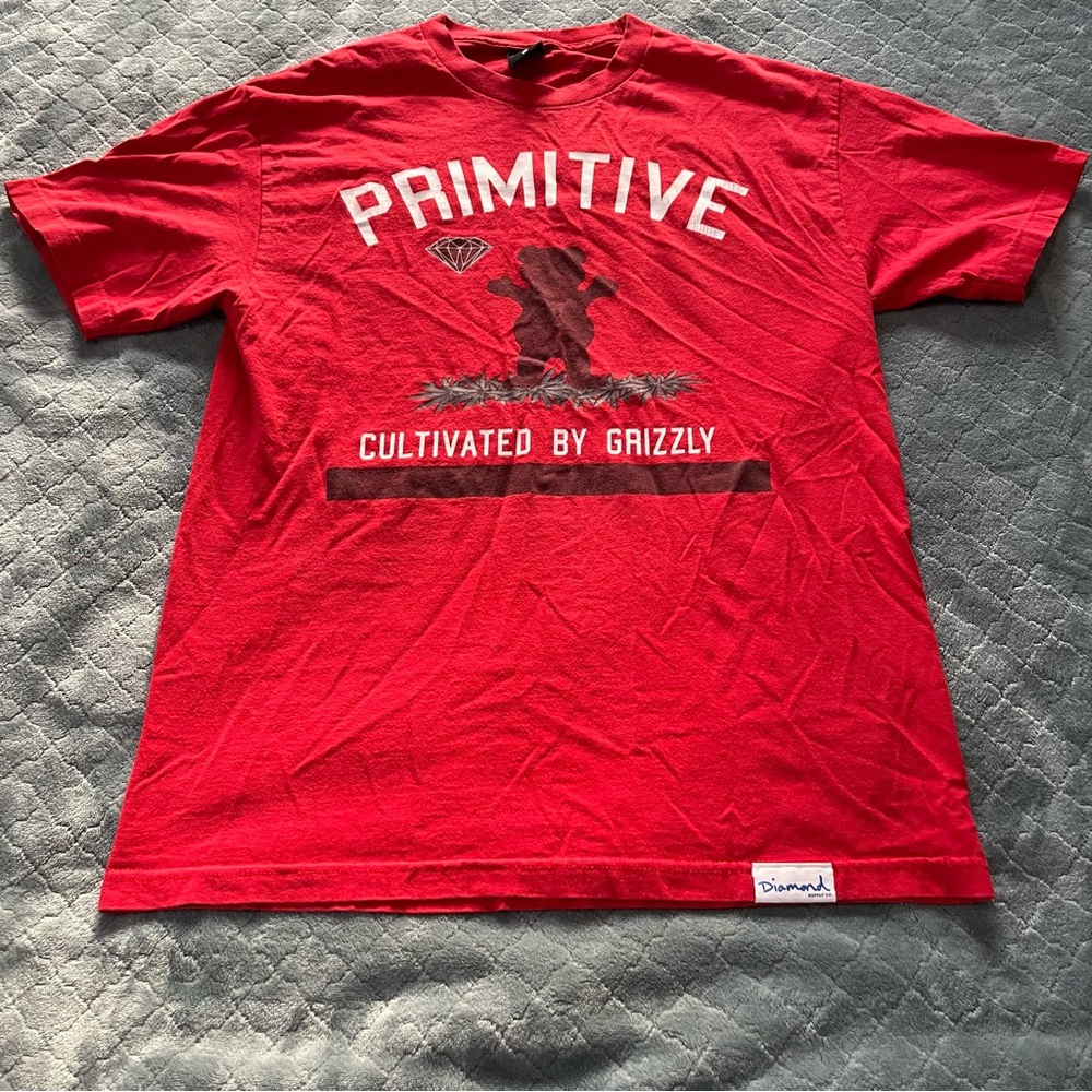 Primitive x‎ Grizzly Griptape Diamond Supply Co Red T-Shirt Mens Large Skate Tee